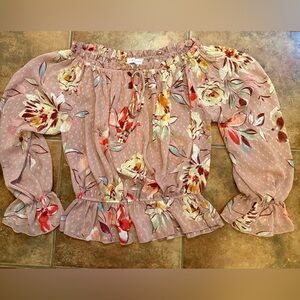 NWOT First Love Floral Ruffle Blouse - Pink and Red Sheer